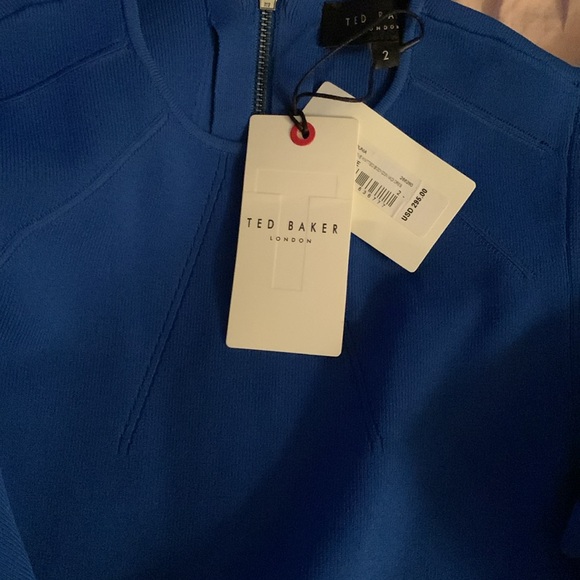 Ted Baker London Lounia Fluted Sleeve Body-Con Sweater Dress Color: Mid Blue - Picture 7 of 16